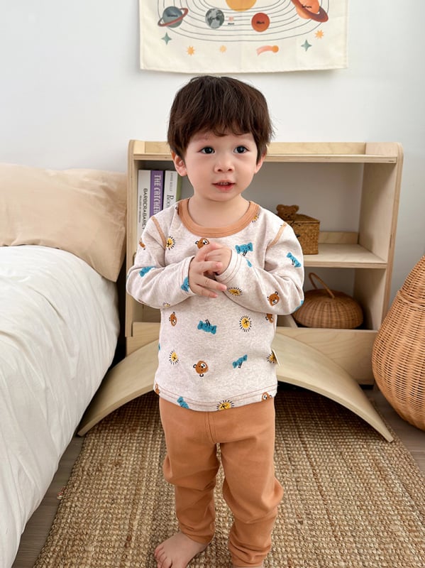 Set termic pentru copii, din lână groasă, cald pentru toamnă și iarnă, Bluza cu mânecă lungă și pantaloni, imprimeu desene animate și flori