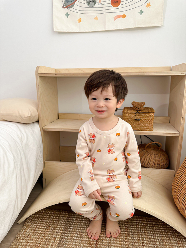 Set termic pentru copii, din lână groasă, cald pentru toamnă și iarnă, Bluza cu mânecă lungă și pantaloni, imprimeu desene animate și flori