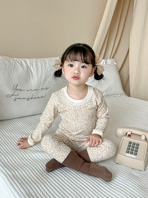 Set termic pentru copii, din lână groasă, cald pentru toamnă și iarnă, Bluza cu mânecă lungă și pantaloni, imprimeu desene animate și flori