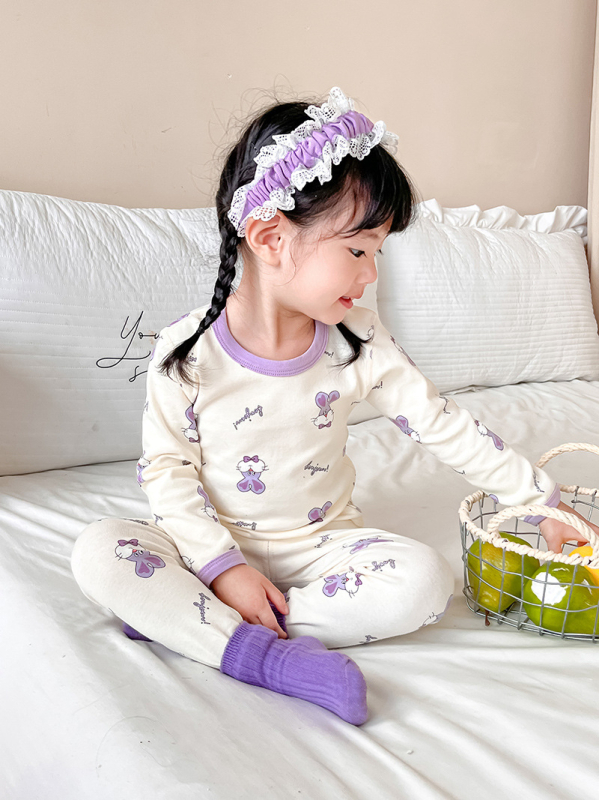Set termic pentru copii, din lână groasă, cald pentru toamnă și iarnă, Bluza cu mânecă lungă și pantaloni, imprimeu desene animate și flori