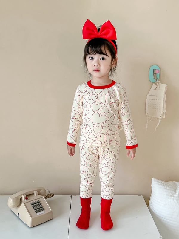 Set termic pentru copii, din lână groasă, cald pentru toamnă și iarnă, Bluza cu mânecă lungă și pantaloni, imprimeu desene animate și flori