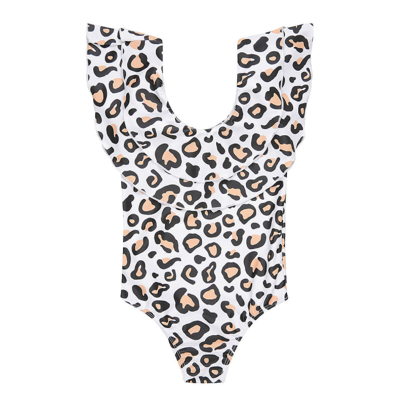 Brzo sušeći dječji kupaći kostim s leopard uzorkom i volanima, bikini stil, set majka-kći
