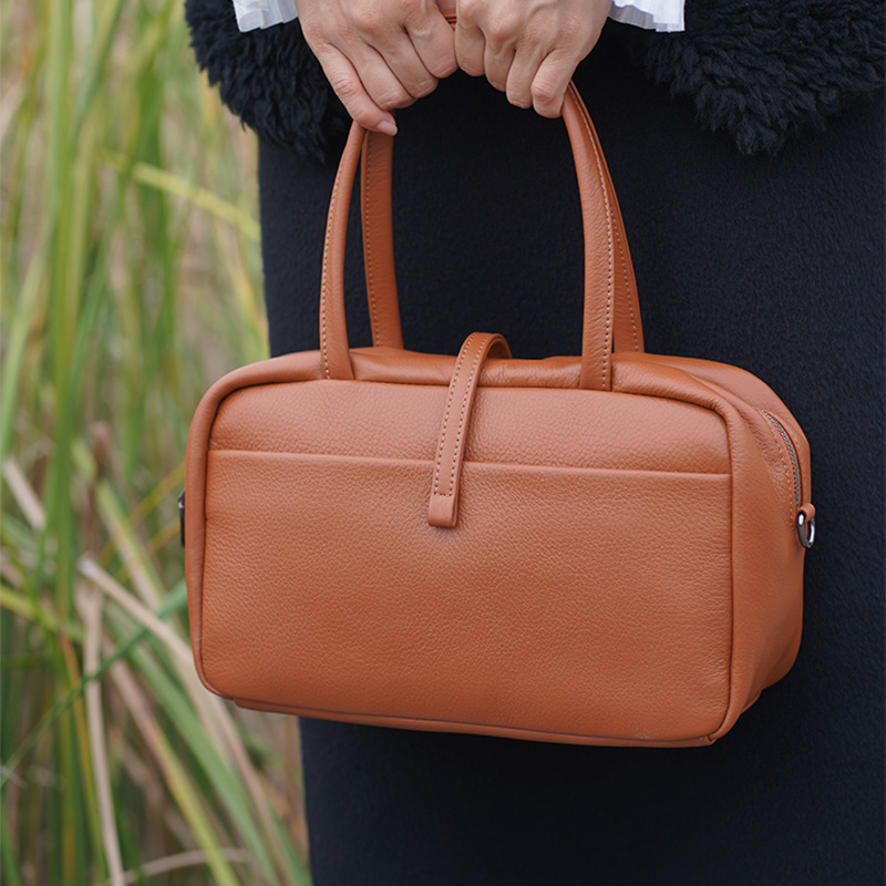 Ženska Boston torba od prve sloje teleće kože – klasičan retro crossbody za svakodnevnu upotrebu