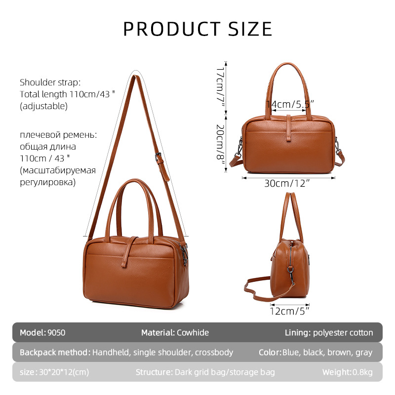 Ženska Boston torba od prve sloje teleće kože – klasičan retro crossbody za svakodnevnu upotrebu