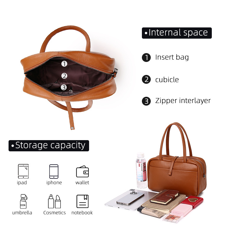 Ženska Boston torba od prve sloje teleće kože – klasičan retro crossbody za svakodnevnu upotrebu