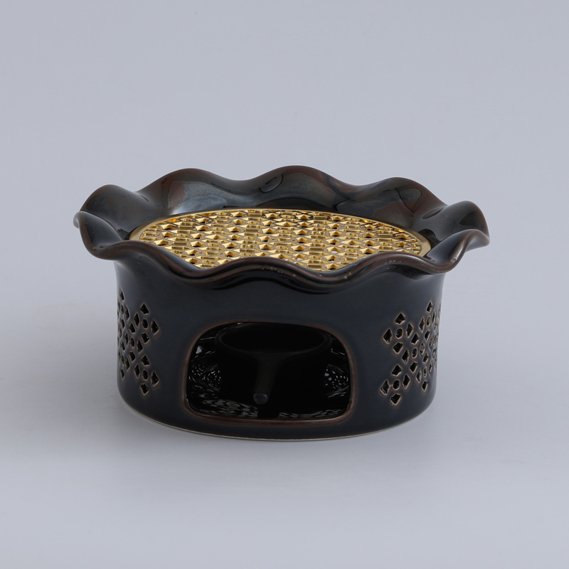 Încălzitor ceramic pentru ceai cu design gol și glazură care schimbă culoarea, pentru restaurante, hoteluri și uz casnic, încălzitor de ceainic cu flori