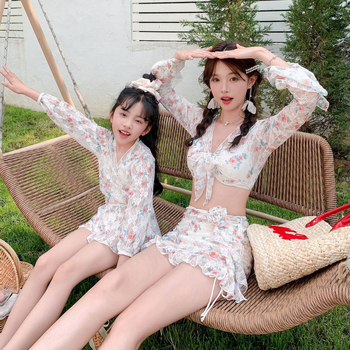 Obiteljski kupaći kostim s UV zaštitom, dugi rukav, korejski stil, četverodjelni bikini set za majku i kćer