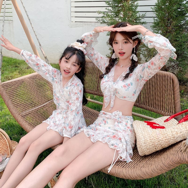 Obiteljski kupaći kostim s UV zaštitom, dugi rukav, korejski stil, četverodjelni bikini set za majku i kćer