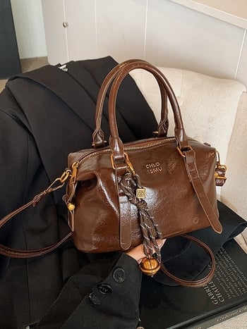PU bucket torba u vintage korejskom stilu za žene, zimska kolekcija 2024, crossbody sa zatvaračem, oblik jastuka