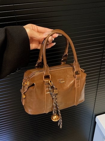 PU bucket torba u vintage korejskom stilu za žene, zimska kolekcija 2024, crossbody sa zatvaračem, oblik jastuka