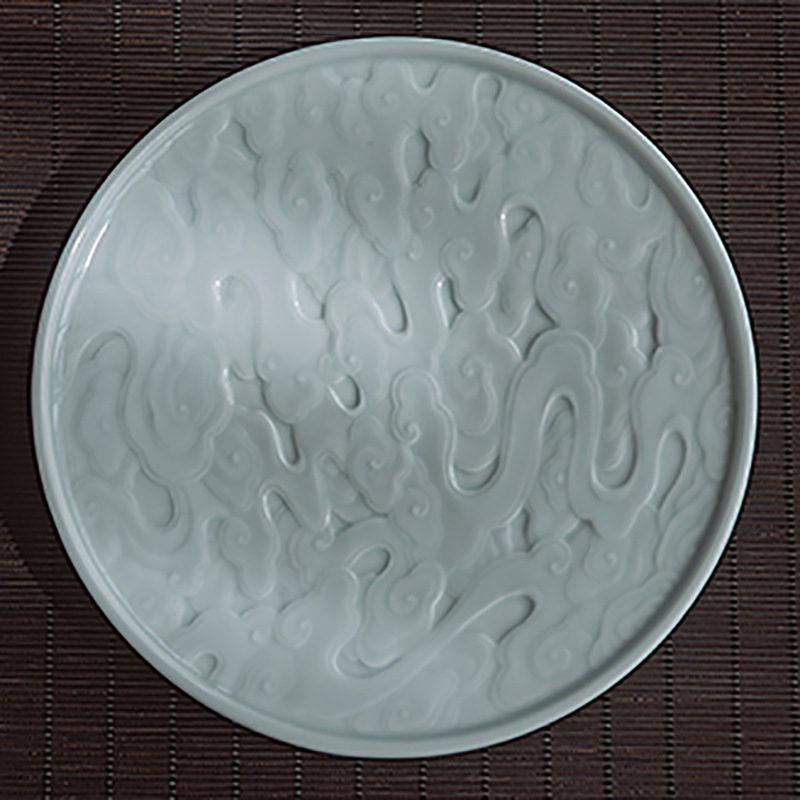Set ceai ceramic Kung Fu cu suport sculptat pentru ceainic și bol cu capac
