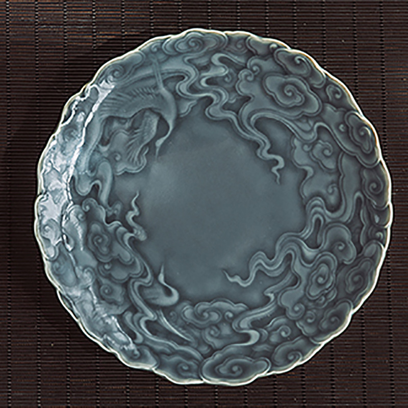 Set ceai ceramic Kung Fu cu suport sculptat pentru ceainic și bol cu capac