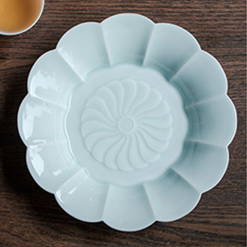 Set ceai ceramic Kung Fu cu suport sculptat pentru ceainic și bol cu capac