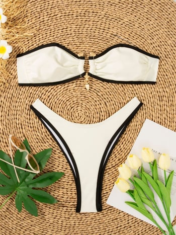 Ženski bikini set 2026 – s podstavljenim gornjim dijelom, trokutasti bikini, dvodijelni kupaći kostim, s malim svježim uzorkom