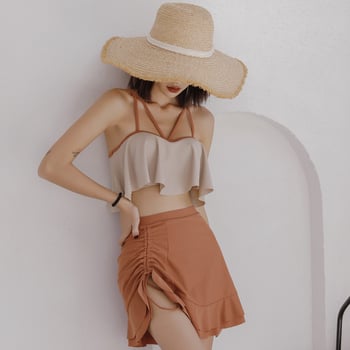 Ženski trodijelni kupaći kostim s push-upom za mali bust, Chanel stil, kupaći s suknjicom