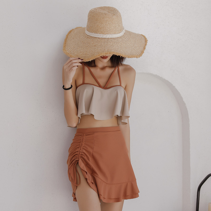 Ženski trodijelni kupaći kostim s push-upom za mali bust, Chanel stil, kupaći s suknjicom