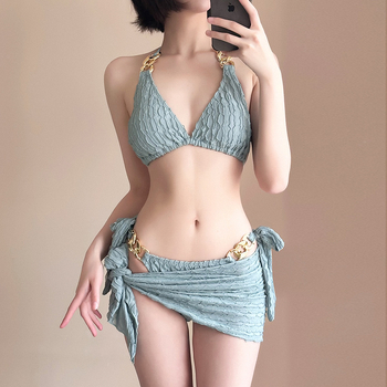 Ženski bikini kupaći kostim s tri dijela i suknom, seksi, bijela, za odmor i spa