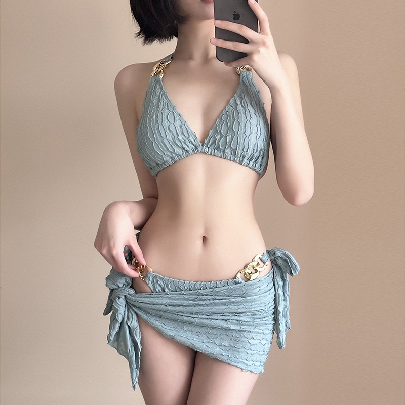 Ženski bikini kupaći kostim s tri dijela i suknom, seksi, bijela, za odmor i spa