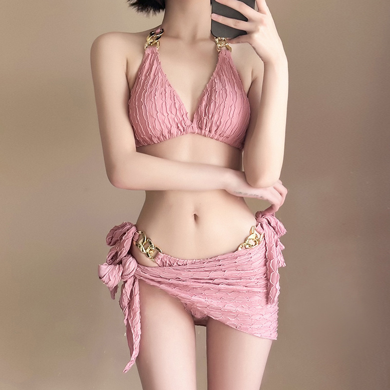 Ženski bikini kupaći kostim s tri dijela i suknom, seksi, bijela, za odmor i spa