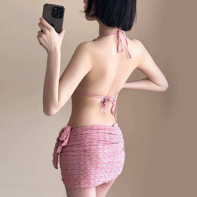 Ženski bikini kupaći kostim s tri dijela i suknom, seksi, bijela, za odmor i spa