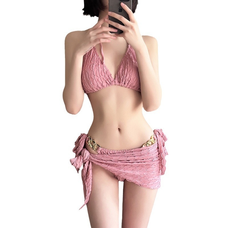 Ženski bikini kupaći kostim s tri dijela i suknom, seksi, bijela, za odmor i spa