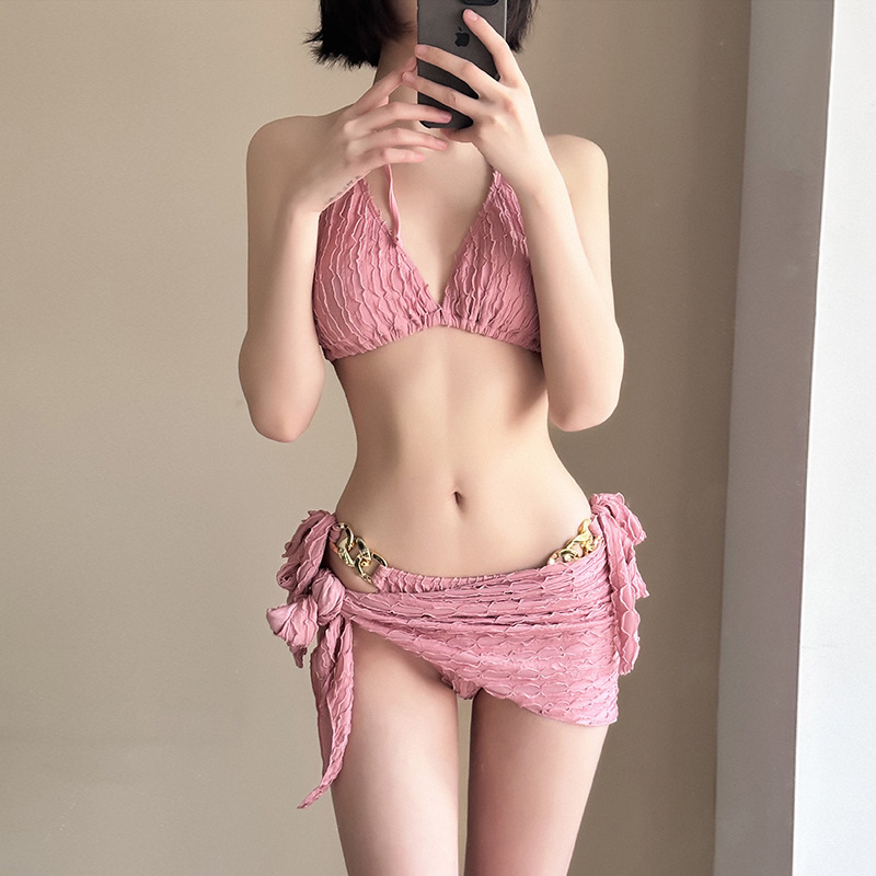 Ženski bikini kupaći kostim s tri dijela i suknom, seksi, bijela, za odmor i spa