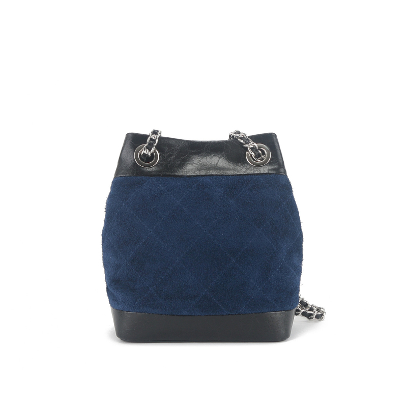 Ženska crossbody torbica bucket iz nubuk kože, mala, vintage stil, s lančanim remenom