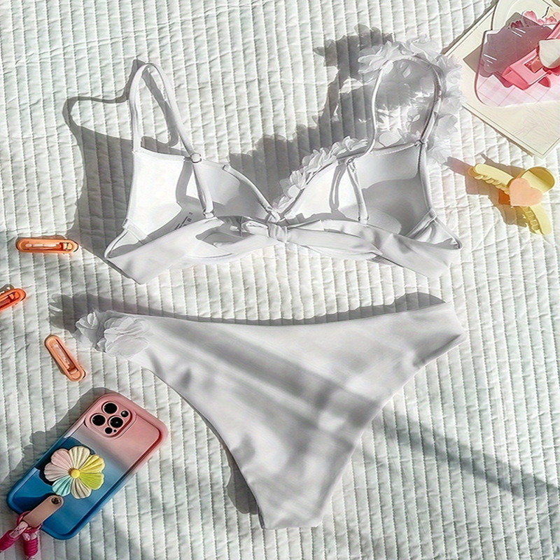 Bikini 2026: Seksi europsko-američki stil, jednobojna s cvjetnim uzorkom, trokutasti kupaći kostim za plažu s čvrstim košaricama
