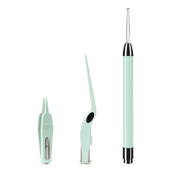 Lingură metalică pentru urechi cu lumină pentru copii, set de curățare a urechilor, verde