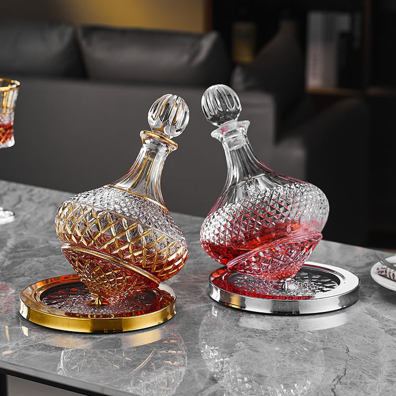 Decantor de vin din cristal, cu capac, stil diamant, capacitate 1000 ml