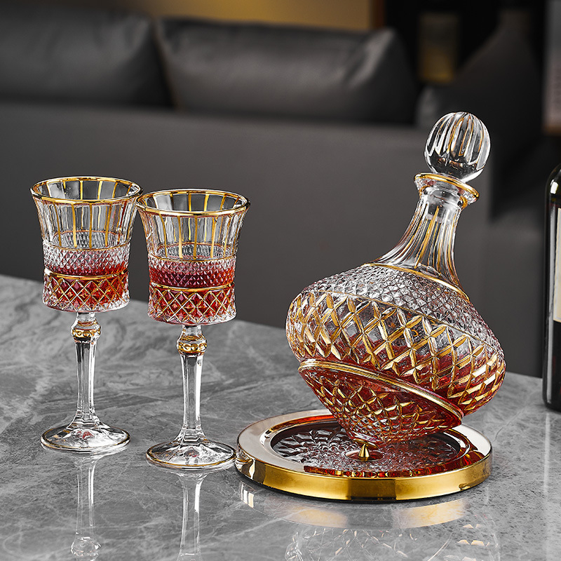 Decantor de vin din cristal, cu capac, stil diamant, capacitate 1000 ml