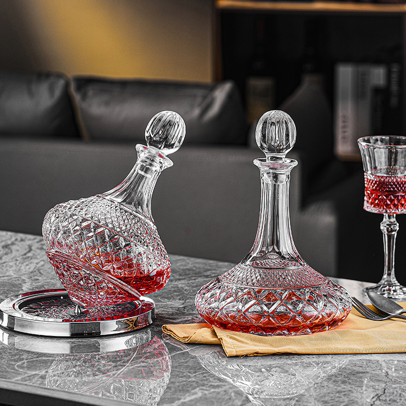 Decantor de vin din cristal, cu capac, stil diamant, capacitate 1000 ml