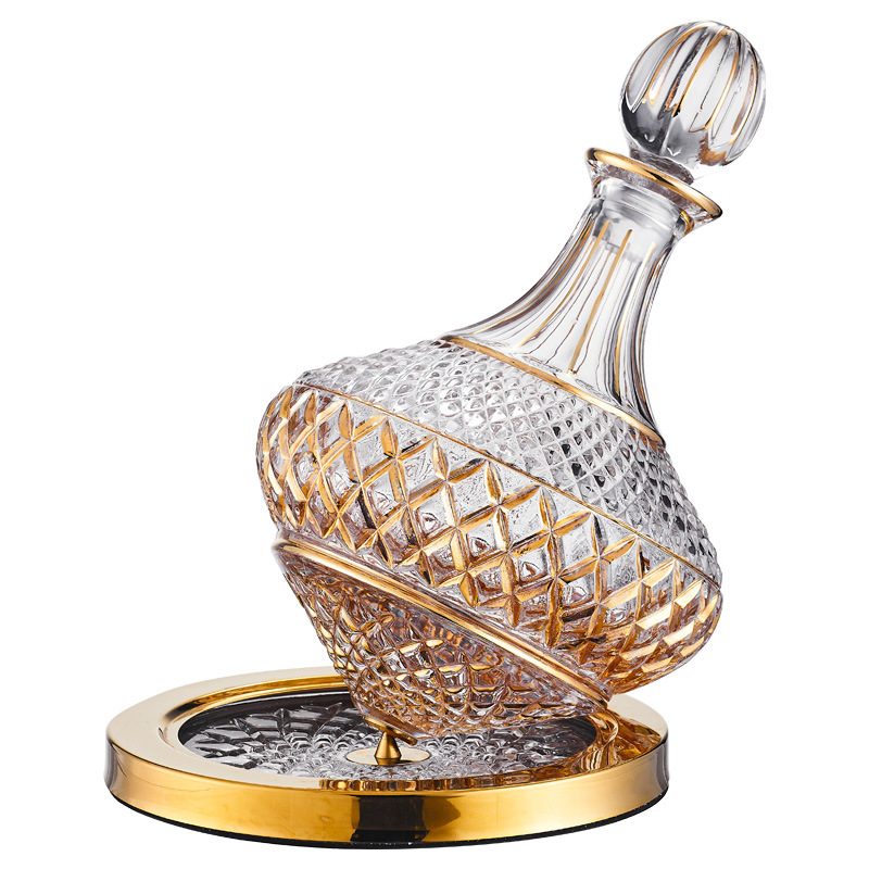 Decantor de vin din cristal, cu capac, stil diamant, capacitate 1000 ml