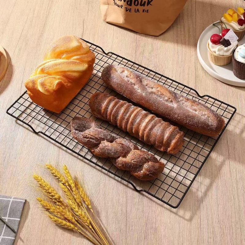 Grilă de răcire pentru coacere din oțel cu carbon, dreptunghiulară, neagră, antiaderentă, pentru pâine și fursecuri