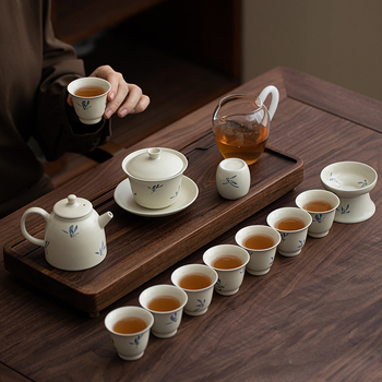 Set de ceai din porțelan Gongfu, ceainic și cești, design minimalist modern, cutie cadou premium