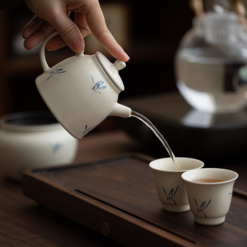 Set de ceai din porțelan Gongfu, ceainic și cești, design minimalist modern, cutie cadou premium