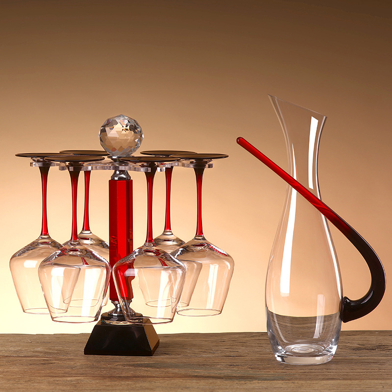Pahar de vin roșu cu tijă lungă, set pentru uz casnic, sticlă de cristal, formă U cu burtă mare, decantor înalt