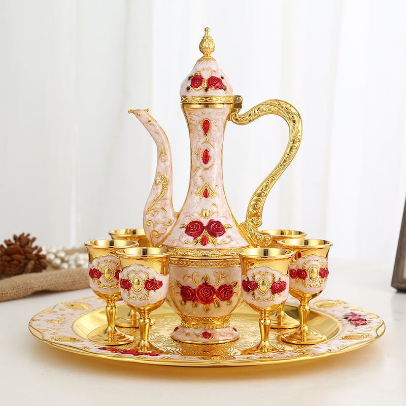 Set de băuturi în stil european pentru uz casnic, decantor metalic, pahare vintage pentru toast la nuntă, cadou premium