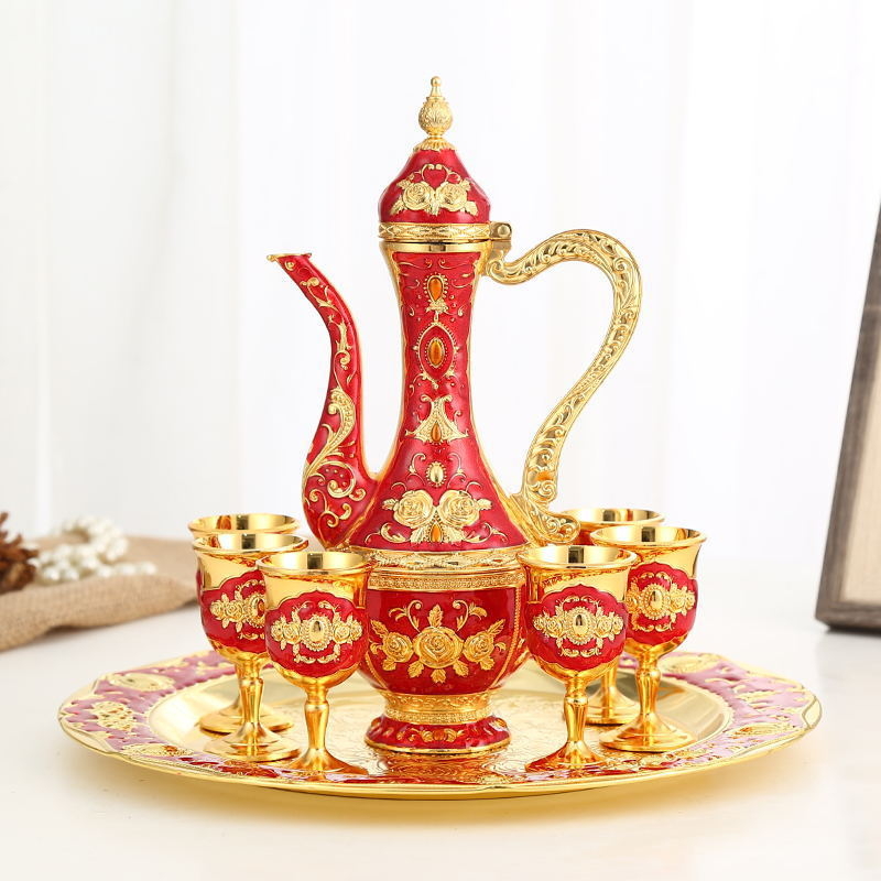 Set de băuturi în stil european pentru uz casnic, decantor metalic, pahare vintage pentru toast la nuntă, cadou premium
