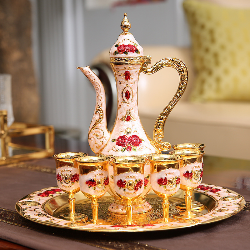 Set de băuturi în stil european pentru uz casnic, decantor metalic, pahare vintage pentru toast la nuntă, cadou premium