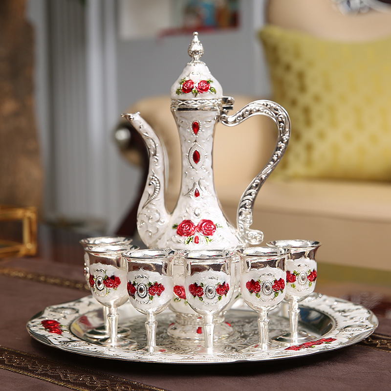Set de băuturi în stil european pentru uz casnic, decantor metalic, pahare vintage pentru toast la nuntă, cadou premium