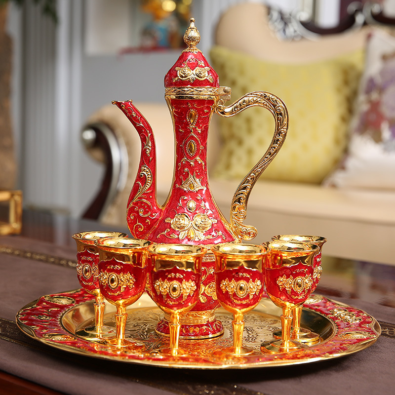Set de băuturi în stil european pentru uz casnic, decantor metalic, pahare vintage pentru toast la nuntă, cadou premium