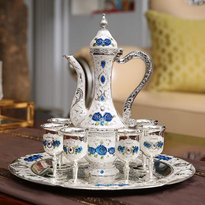 Set de băuturi în stil european pentru uz casnic, decantor metalic, pahare vintage pentru toast la nuntă, cadou premium