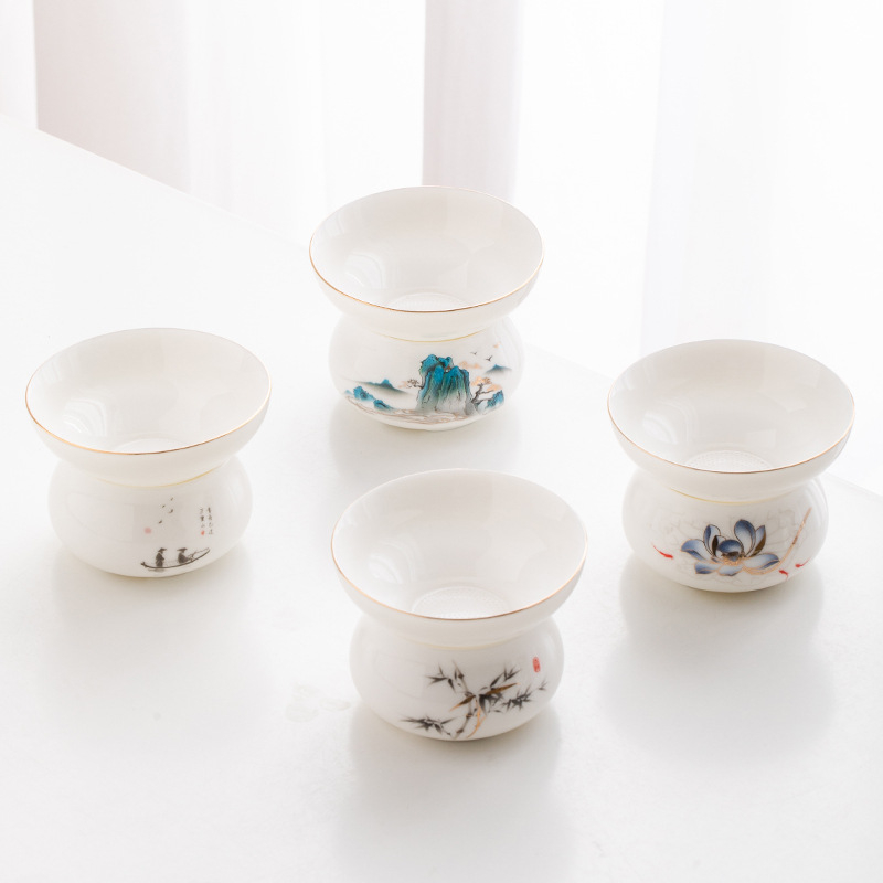 Filtru de ceai din porțelan alb, filtru ceramic pentru uz casnic, set de ceai Kung Fu
