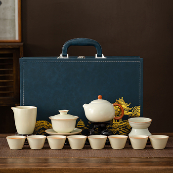 Ru Kiln Gongfu teáskészlet porcelánból – teáskanna, fedeles tál, teáscsészék, ajándékdíszdoboz, logó testreszabás, melamín teátálca