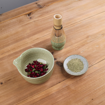 Set japonez de matcha: bol ceramic pentru matcha cu gură, suport pentru tel/whisk, lingură de ceai, tel de 100 din bambus pentru matcha, instrumente de pregătire a ceaiului din Dinastia Song