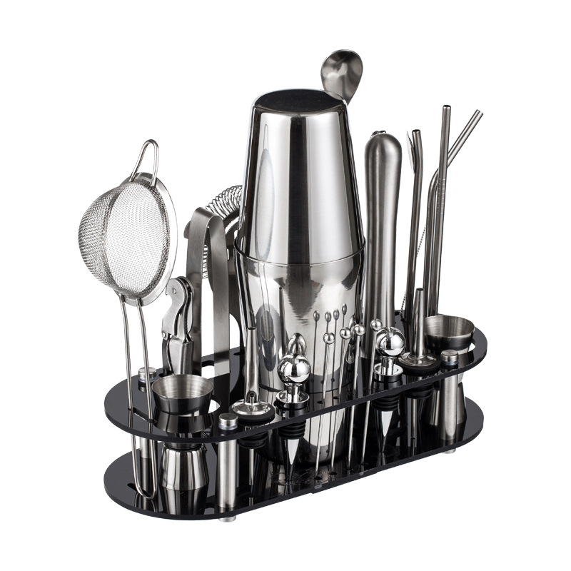 Set de shaker din oțel inoxidabil, bază din acrilic, 23 de piese