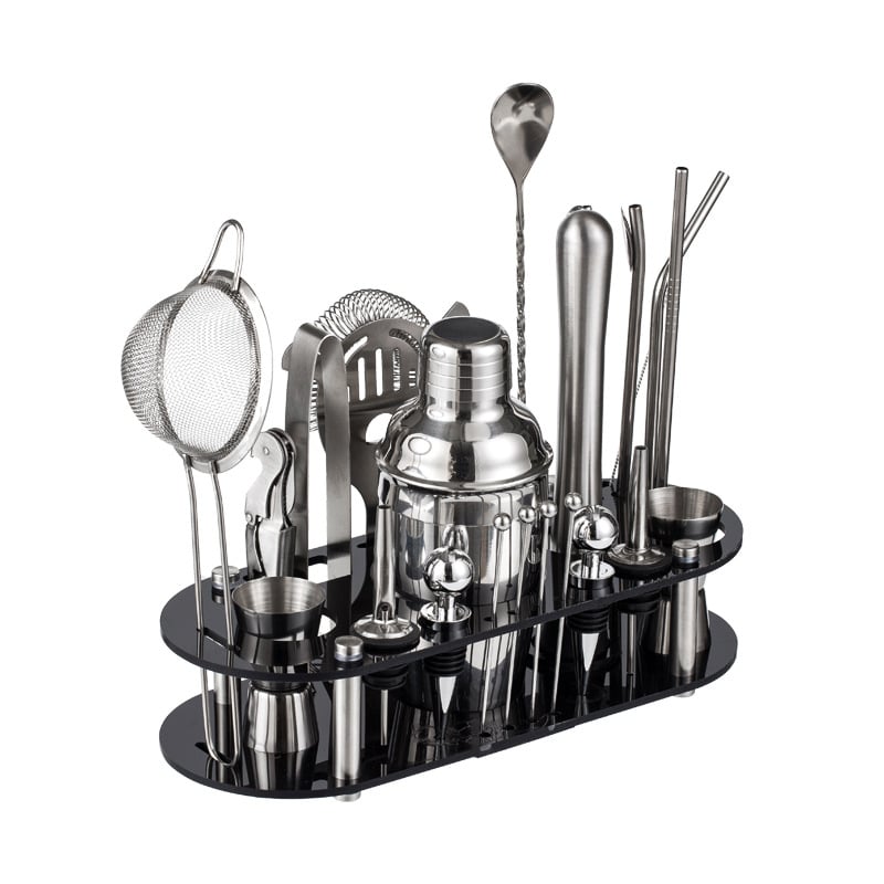 Set de shaker din oțel inoxidabil, bază din acrilic, 23 de piese