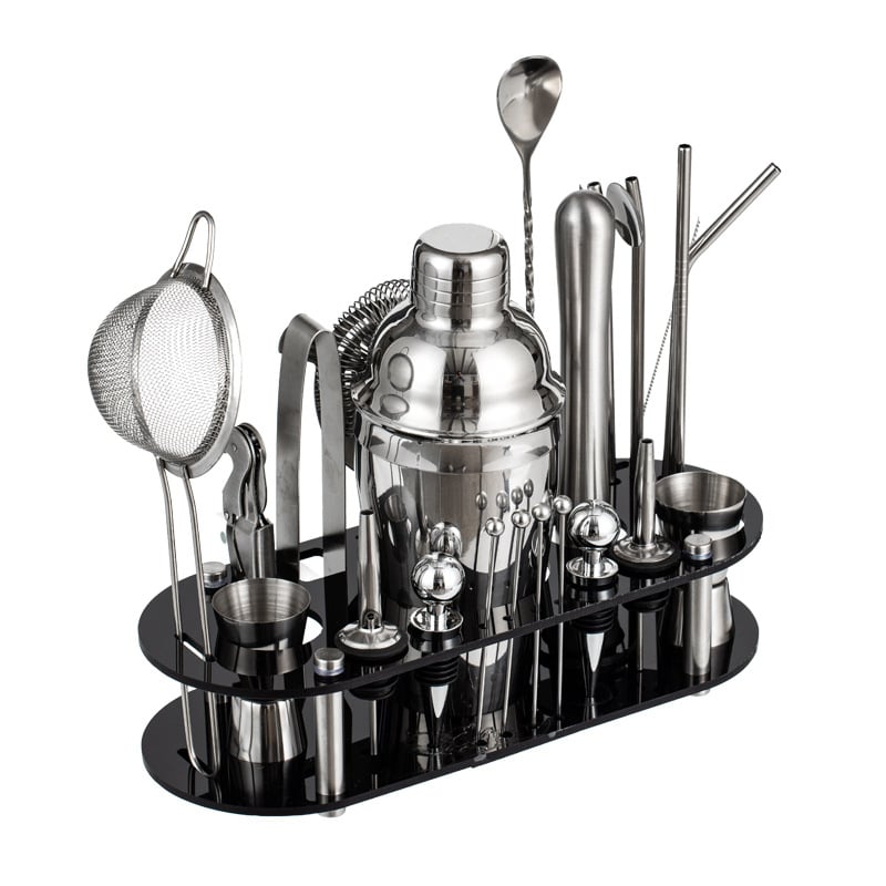 Set de shaker din oțel inoxidabil, bază din acrilic, 23 de piese