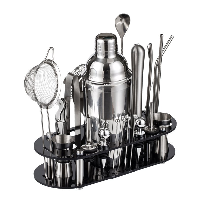Set de shaker din oțel inoxidabil, bază din acrilic, 23 de piese